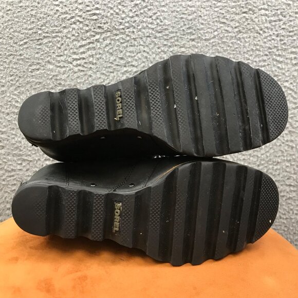 SOREL JOAN OF ARCTIC  BLACK LEATHER HIDDEN WEDGE HEEL ANKLE BOOTS 8.5 - Picture 16 of 16